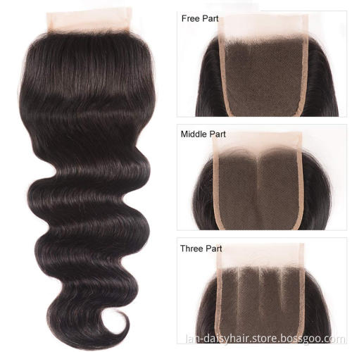 Lan-Daisy India Hair Body Wave 4 *4 Closure Pre Plucked With Baby Hair Natural Hairline India Remy Human Hair Natural Color